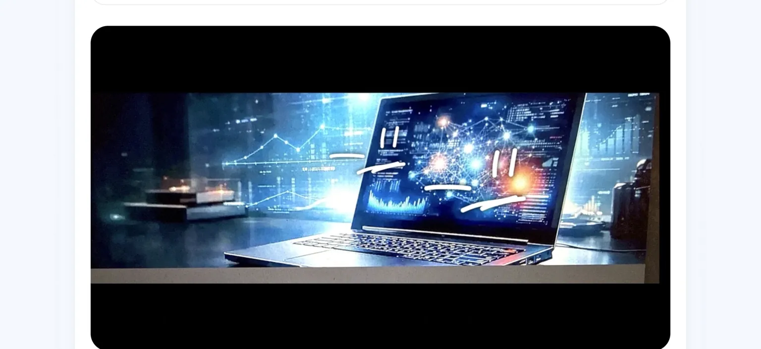 Laptop with AI data visualization on screen